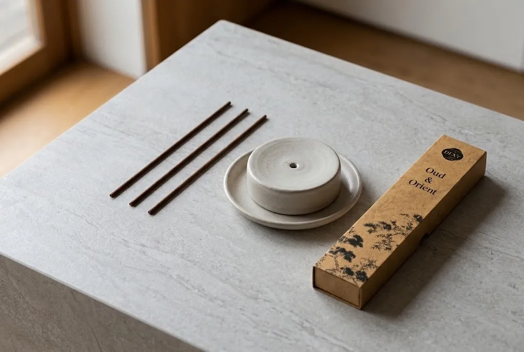 An unlit incense stick beside a separate holder.